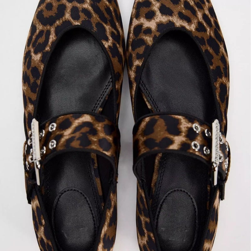 2025 Spring New Leopard Print Round Toe Buckle Retro Ballet Style Flat Mary Jane Fashion Pumps - Image 3